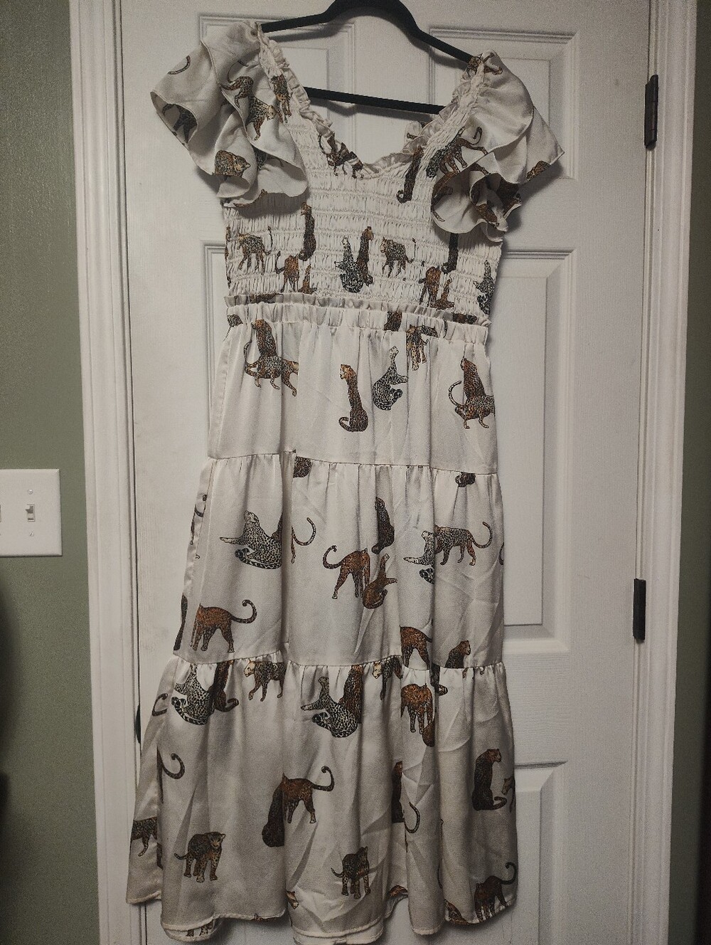 Umgee Cream Tiered Dress with Leopard & Cheetah Print